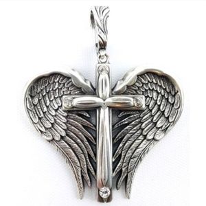 Crystal Cowgirl Pendent Charm Angel Wings Cross